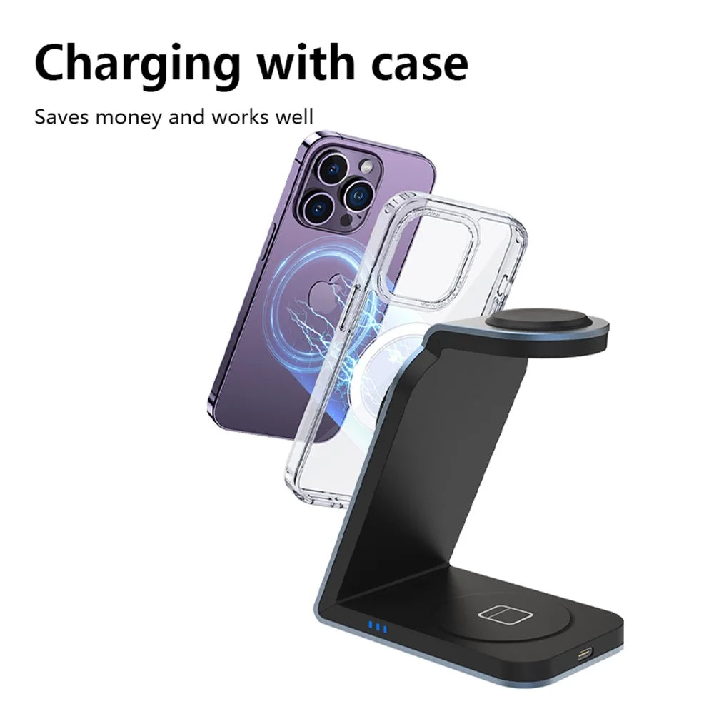 SW18 Magnetic 3-in-1 Metal Wireless Charger Desktop Charging Stand for Phone Earphone Smartwatch - 5