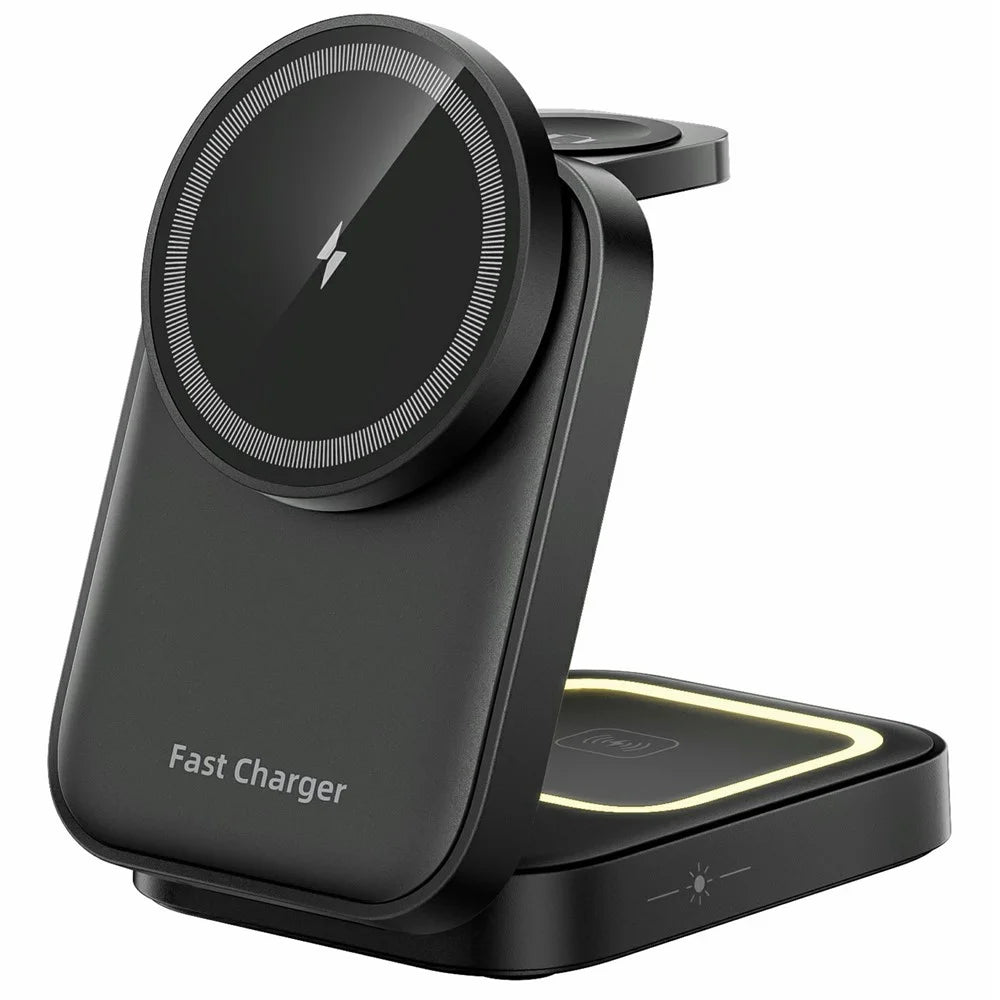 HT-541 Multifunctional Foldable 15W Wireless Phone Charger for Earbuds, Apple Watch Series - Black - 1