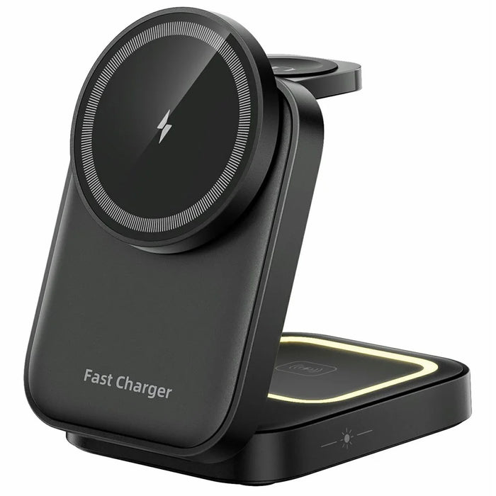 HT-541 Multifunctional Foldable 15W Wireless Phone Charger for Earbuds, Apple Watch Series - Black - 1