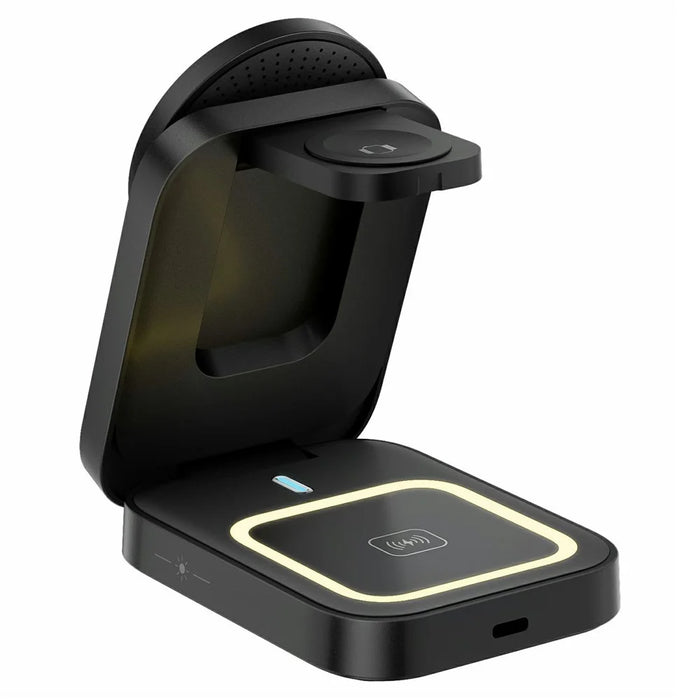 HT-541 Multifunctional Foldable 15W Wireless Phone Charger for Earbuds, Apple Watch Series - Black - 2