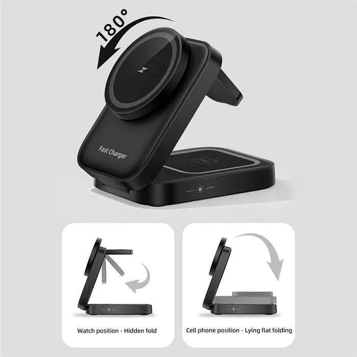 HT-541 Multifunctional Foldable 15W Wireless Phone Charger for Earbuds, Apple Watch Series - Black - 3