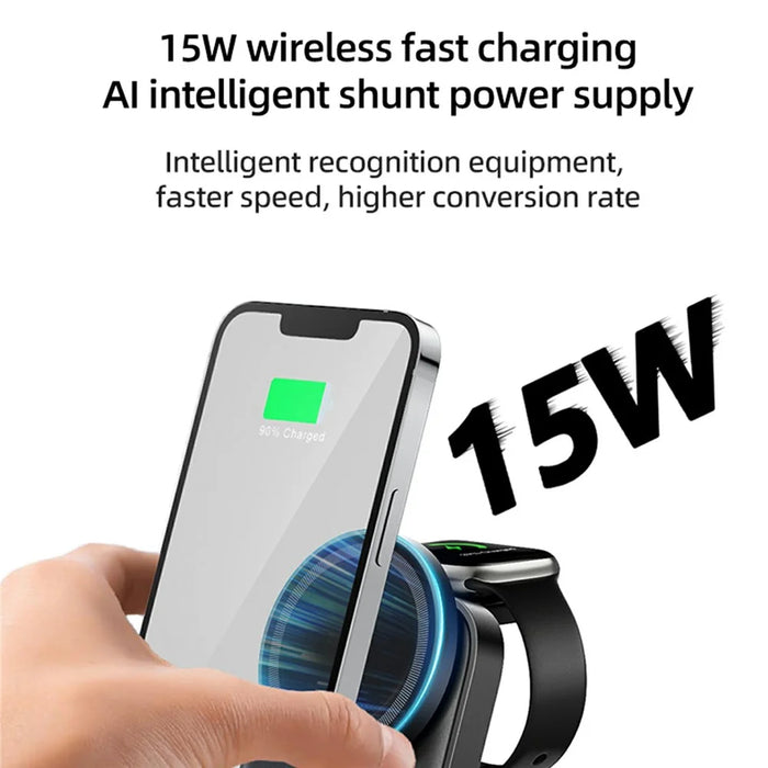 HT-541 Multifunctional Foldable 15W Wireless Phone Charger for Earbuds, Apple Watch Series - Black - 4