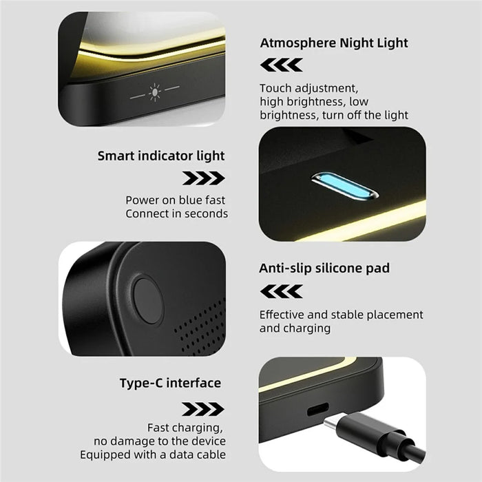 HT-541 Multifunctional Foldable 15W Wireless Phone Charger for Earbuds, Apple Watch Series - Black - 5