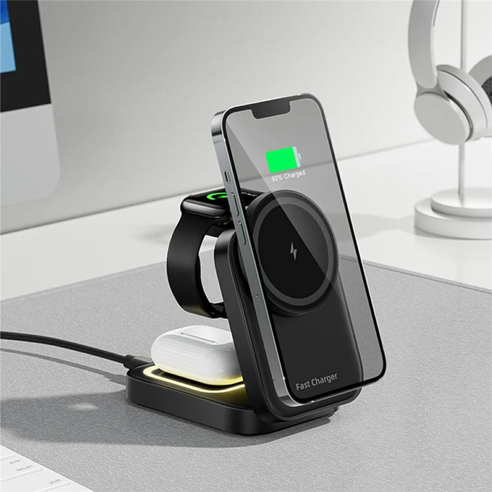 HT-541 Multifunctional Foldable 15W Wireless Phone Charger for Earbuds, Apple Watch Series - Black - 7