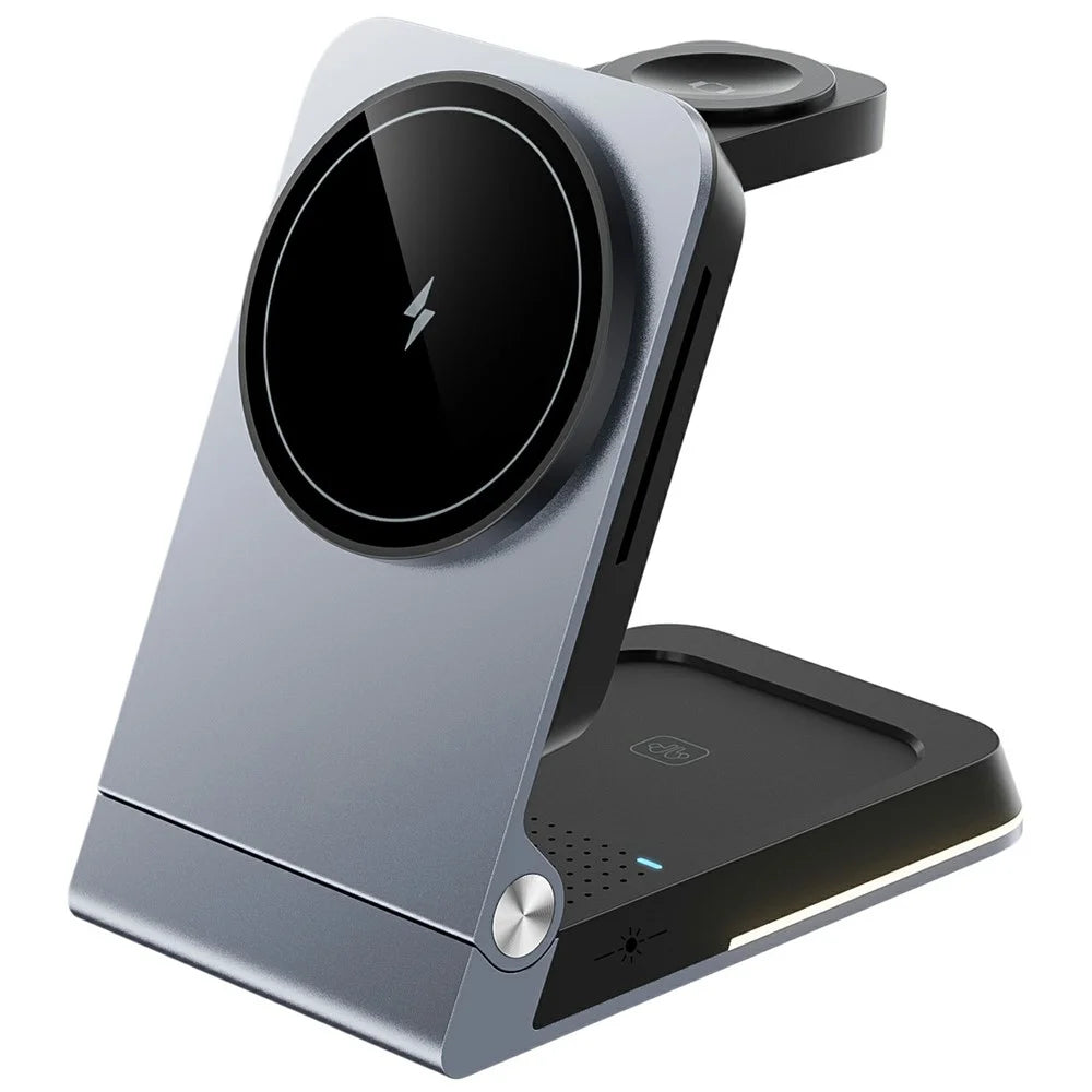 HT-556 Multifunctional Foldable 15W Wireless Phone Charger for Earbuds, Apple Watch Series - Black - 1