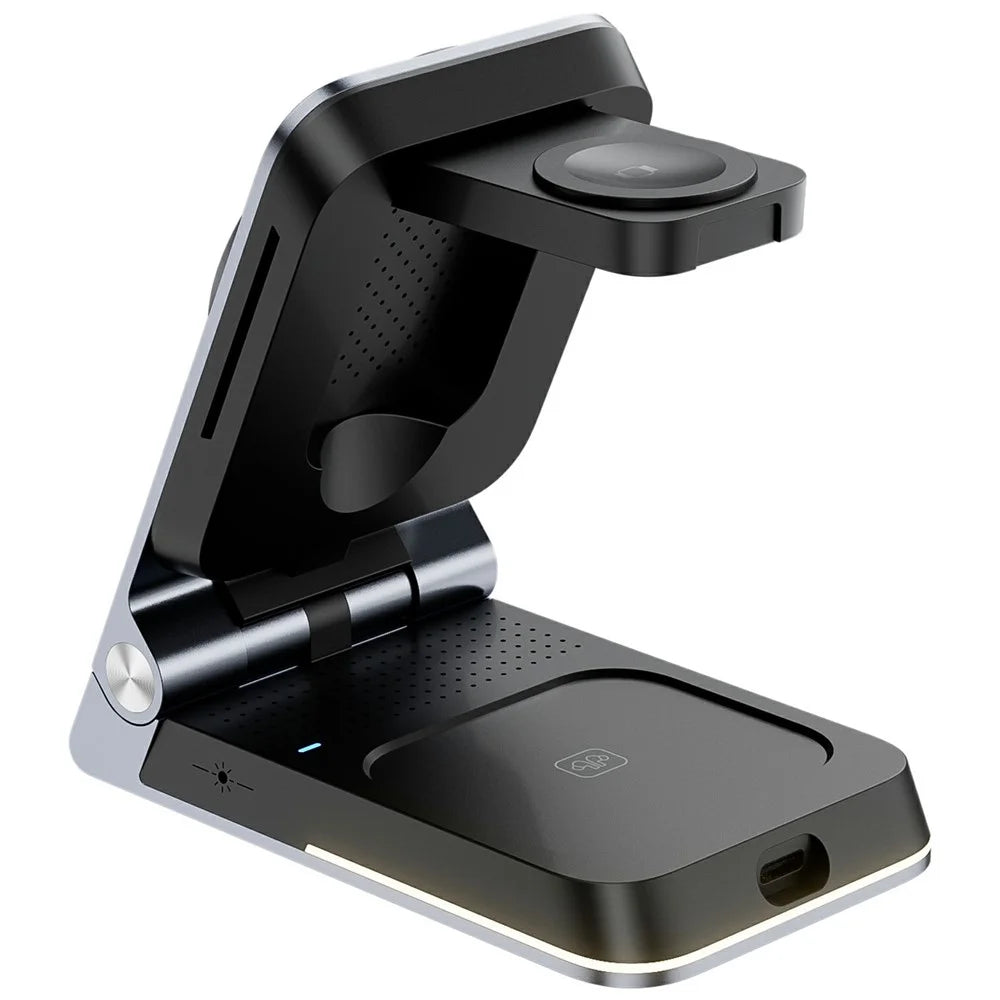 HT-556 Multifunctional Foldable 15W Wireless Phone Charger for Earbuds, Apple Watch Series - Black - 2