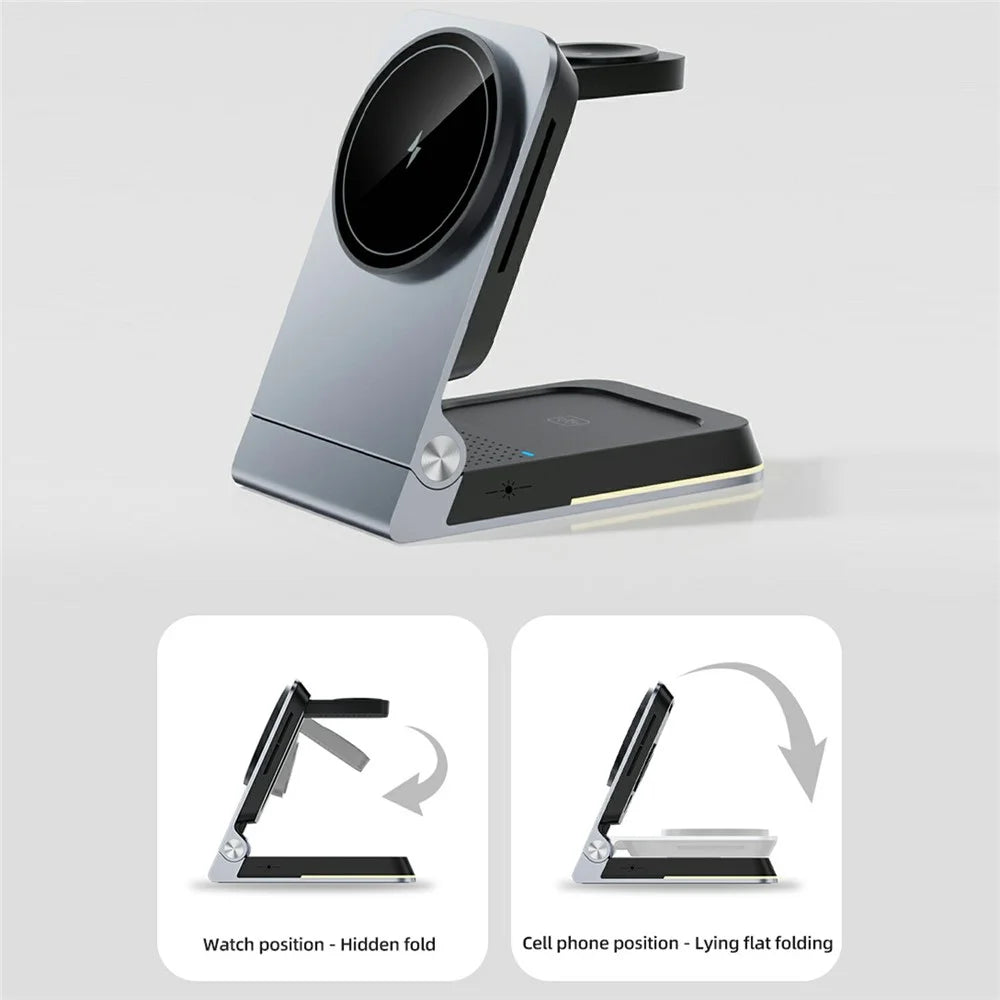 HT-556 Multifunctional Foldable 15W Wireless Phone Charger for Earbuds, Apple Watch Series - Black - 3