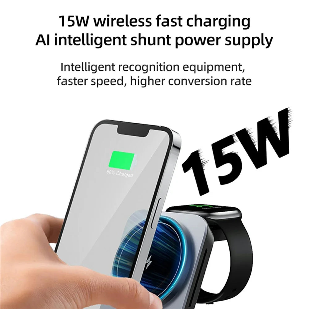 HT-556 Multifunctional Foldable 15W Wireless Phone Charger for Earbuds, Apple Watch Series - Black - 4