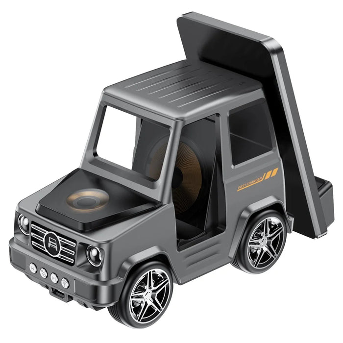 G63 6-in-1 Car Shape 15W Desktop Wireless Charger Bluetooth-compatible Speaker Clock Atmosphere Light - Grey - 2