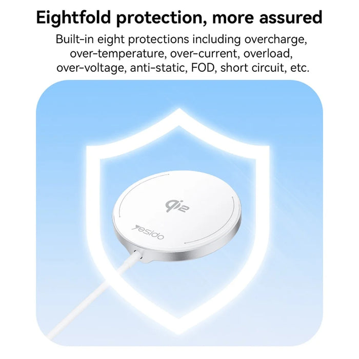 YESIDO DS24 QI2 Round Magnetic Wireless Charger Phone Type-C Cable Charging Pad - 6