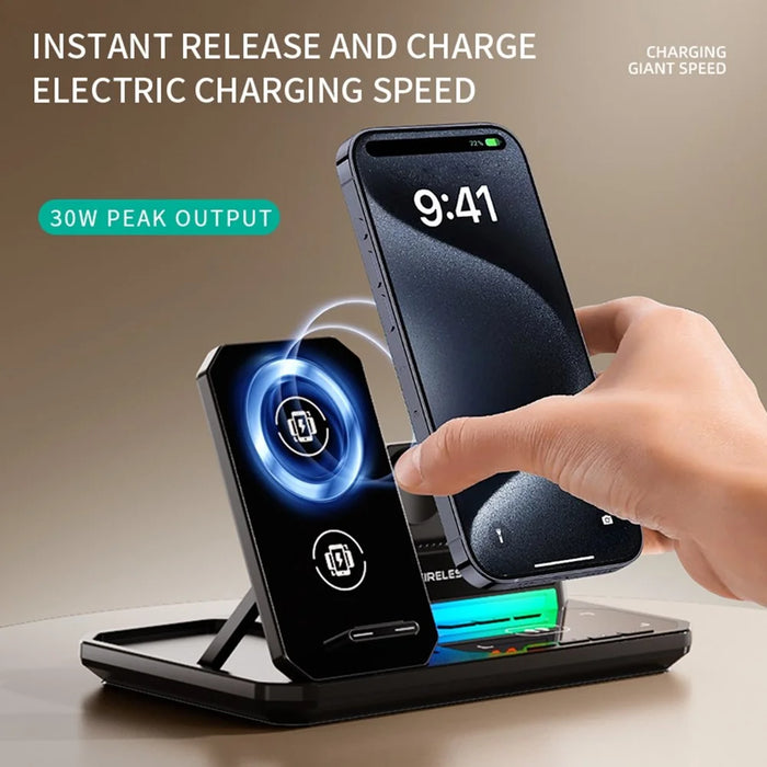 C18 6-in-1 Wireless Charger Digital Charging Station with Bluetooth-compatible Speaker RGB Light - Black - 5