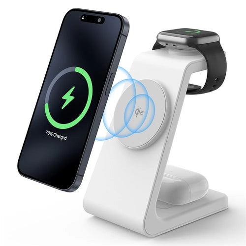 M3 3-in-1 Magnetic Wireless Charger for iPhone Apple Watch AirPods Charging Dock (QI2 / QI / CE / FCC / ROHS / UKCA Certified) - White - 1