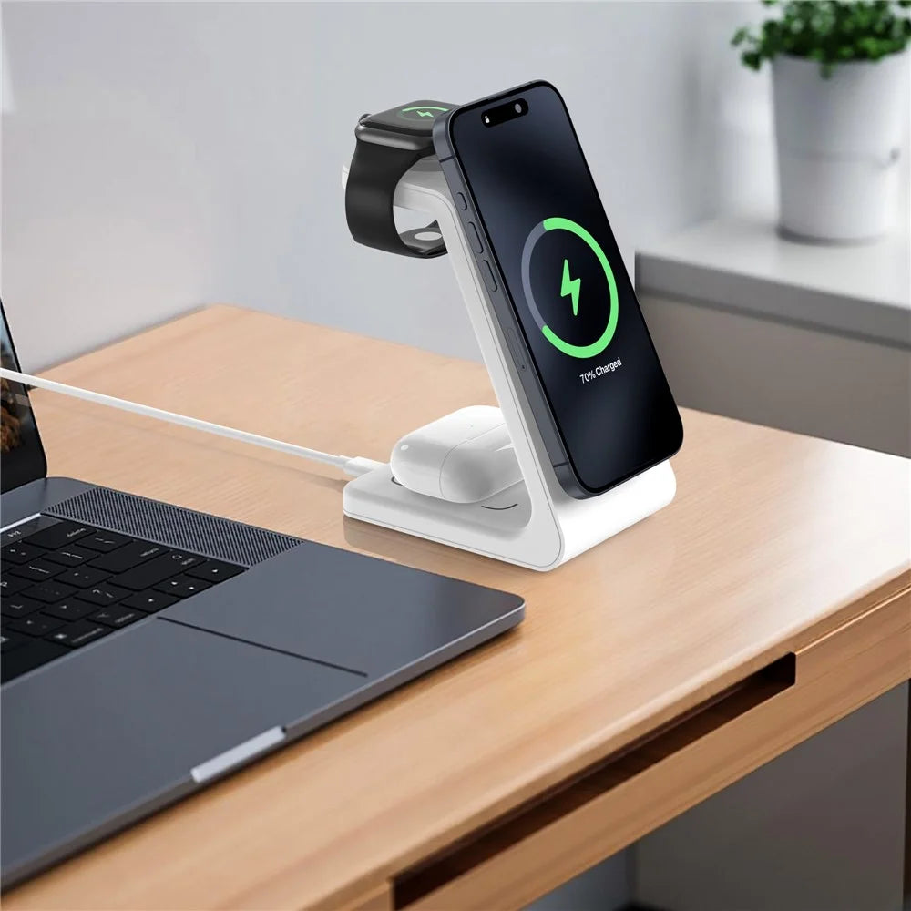 M3 3-in-1 Magnetic Wireless Charger for iPhone Apple Watch AirPods Charging Dock (QI2 / QI / CE / FCC / ROHS / UKCA Certified) - White - 3