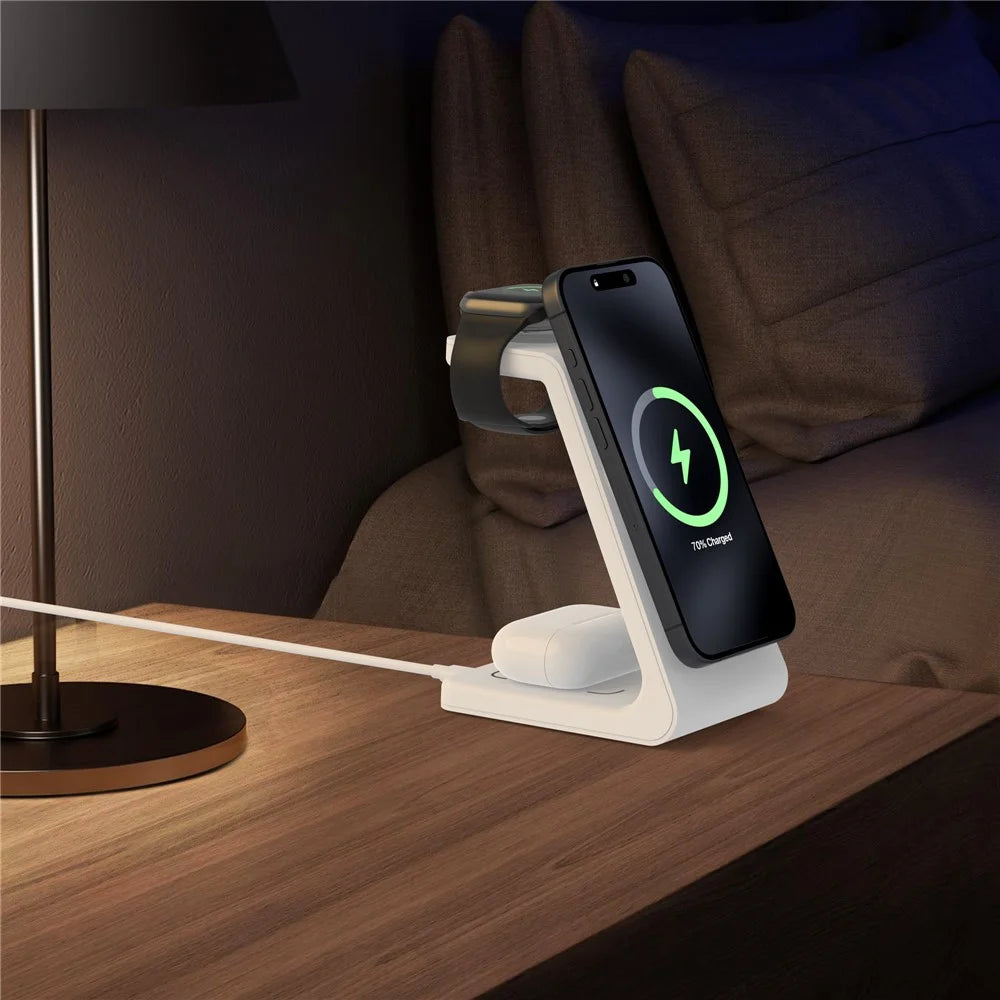M3 3-in-1 Magnetic Wireless Charger for iPhone Apple Watch AirPods Charging Dock (QI2 / QI / CE / FCC / ROHS / UKCA Certified) - White - 4
