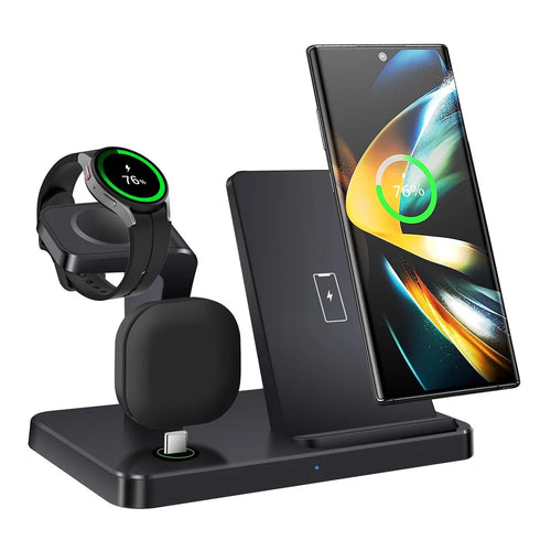 B732 3-in-1 Wireless Charger Phone Earphone Watch Charging Stand - Black / For Samsung - 1
