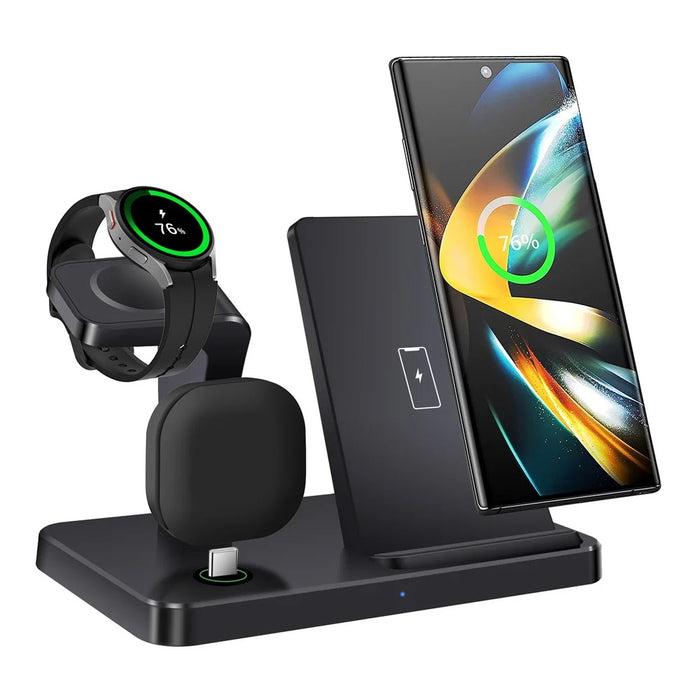 B732 3-in-1 Wireless Charger Phone Earphone Watch Charging Stand - Black / For Samsung - 1