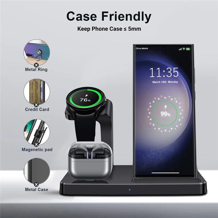 B732 3-in-1 Wireless Charger Phone Earphone Watch Charging Stand - Black / For Samsung - 3