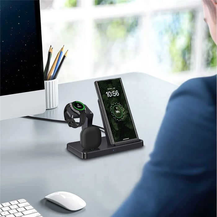 B732 3-in-1 Wireless Charger Phone Earphone Watch Charging Stand - Black / For Samsung - 4