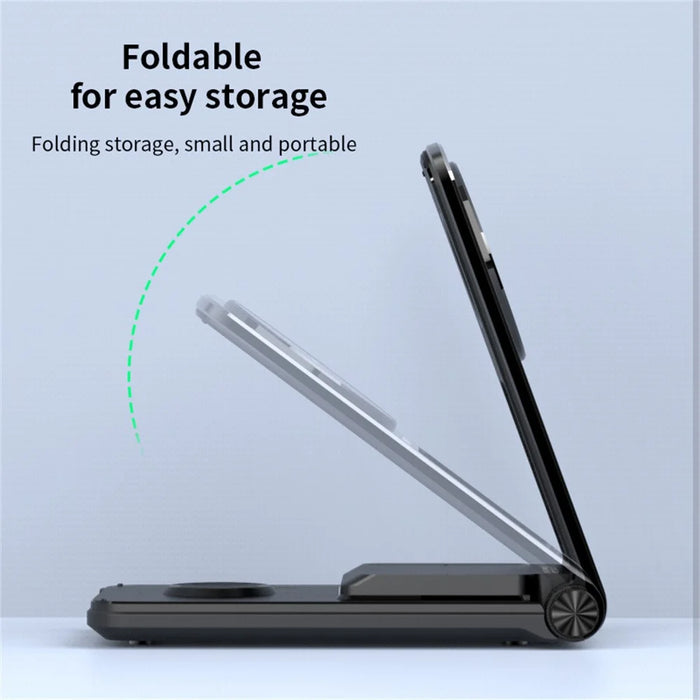 M2 Foldable 3-in-1 Phone Stand Magnetic Wireless Charger With Built-In Type-C Cable 15W Fast Charging - Black - 4