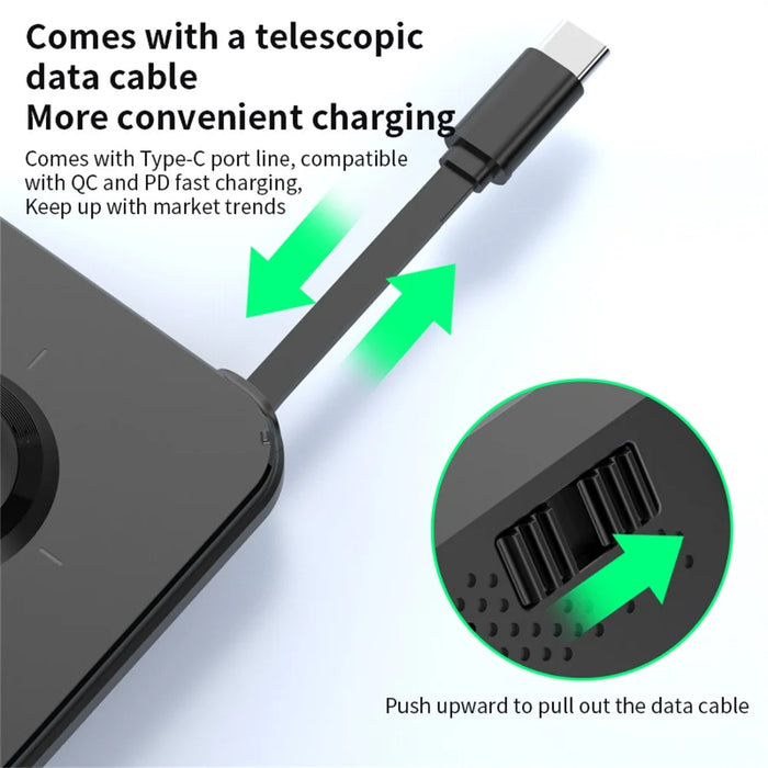 M2 Foldable 3-in-1 Phone Stand Magnetic Wireless Charger With Built-In Type-C Cable 15W Fast Charging - Black - 6