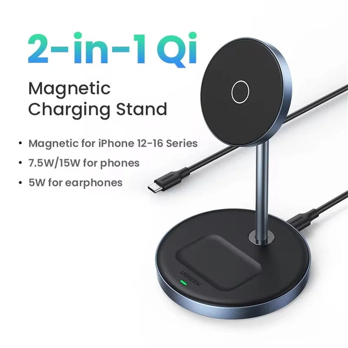 UGREEN 2 In 1 Magnetic Wireless Charger 700g Magnetic Force Adjustable Charging Stand For iPhone 16  /  15  /  14  /  13  /  12 Series and AirPods - 2