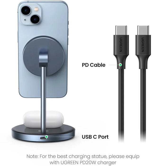 UGREEN 2 In 1 Magnetic Wireless Charger 700g Magnetic Force Adjustable Charging Stand For iPhone 16  /  15  /  14  /  13  /  12 Series and AirPods - 6