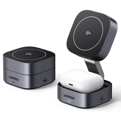 UGREEN Qi2 Magnetic Foldable 2-in-1 Fast Wireless Charger 15W Charging Stand For iPhone 16  /  15  /  14 Airpods Pro - 1
