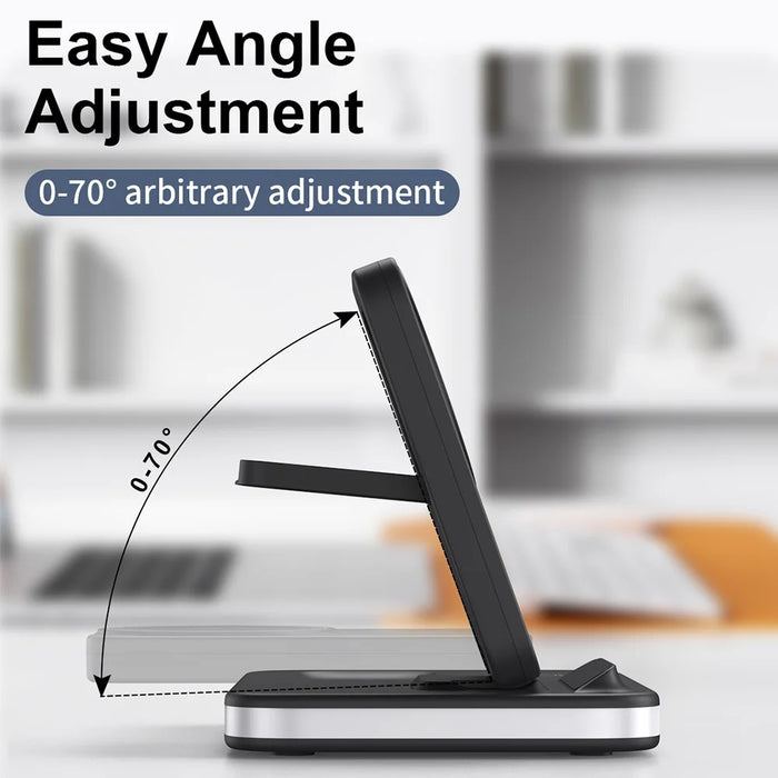 E16 Multifunction Foldable Wireless Charger Dock with Night Light for Mobile Phone / Airpods / Apple Watch - Black - 4