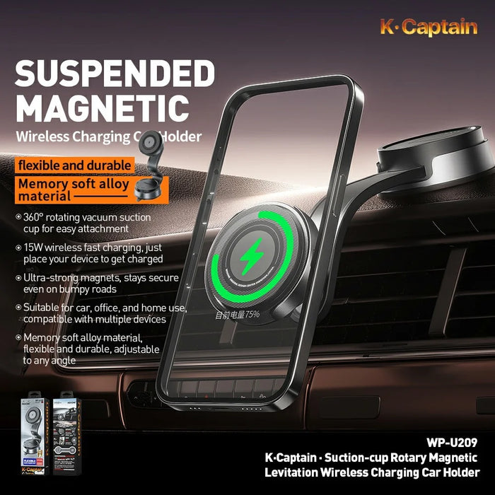 WEKOME WP-U209 Car Suction Cup Charger 15W Rotatable Magnetic Wireless Charging Phone Holder - 3