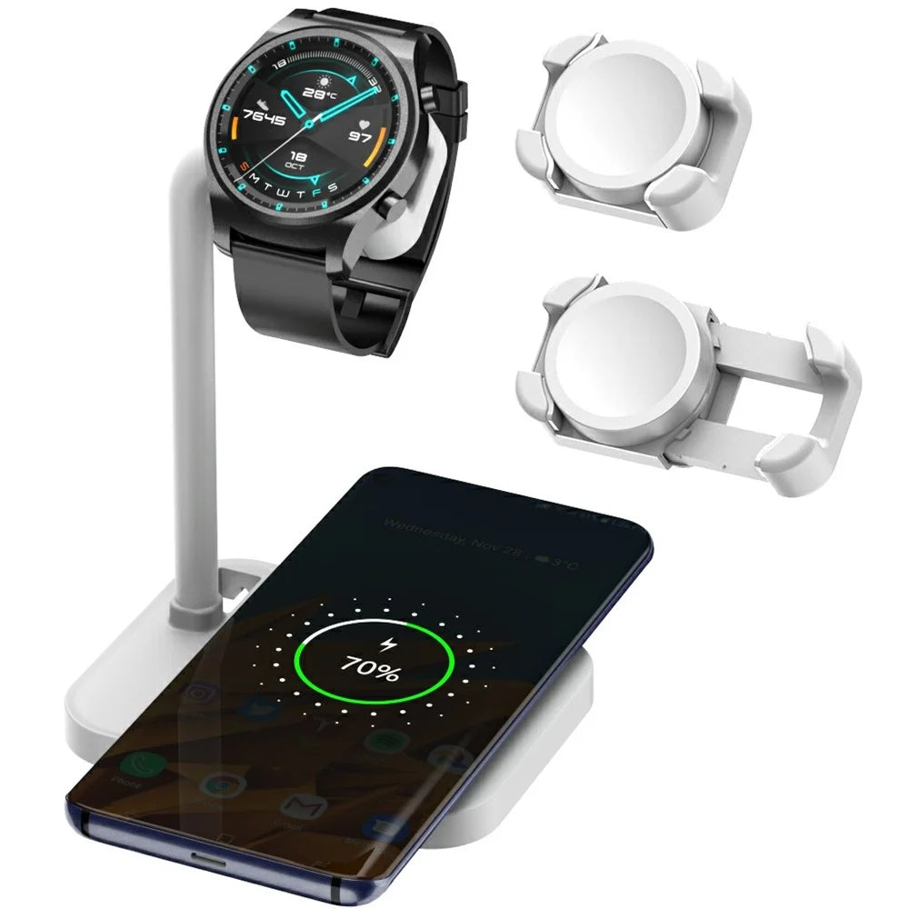AJZJ02SW Wireless Charging Stand for Phone Wireless Earphones Smart Watch Charger Dock - White - 1