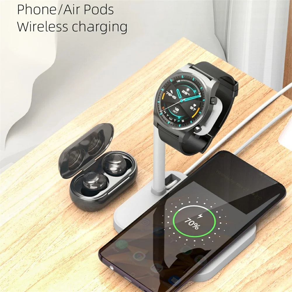 AJZJ02SW Wireless Charging Stand for Phone Wireless Earphones Smart Watch Charger Dock - White - 4