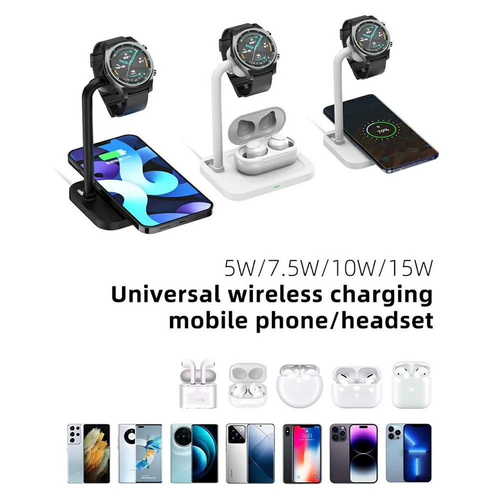 AJZJ02SW Wireless Charging Stand for Phone Wireless Earphones Smart Watch Charger Dock - White - 7