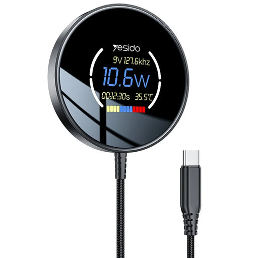 YESIDO DS28 Magnetic Wireless Charger Digital Display Fast Charging Pad with 1.2m Type C Cable - 1
