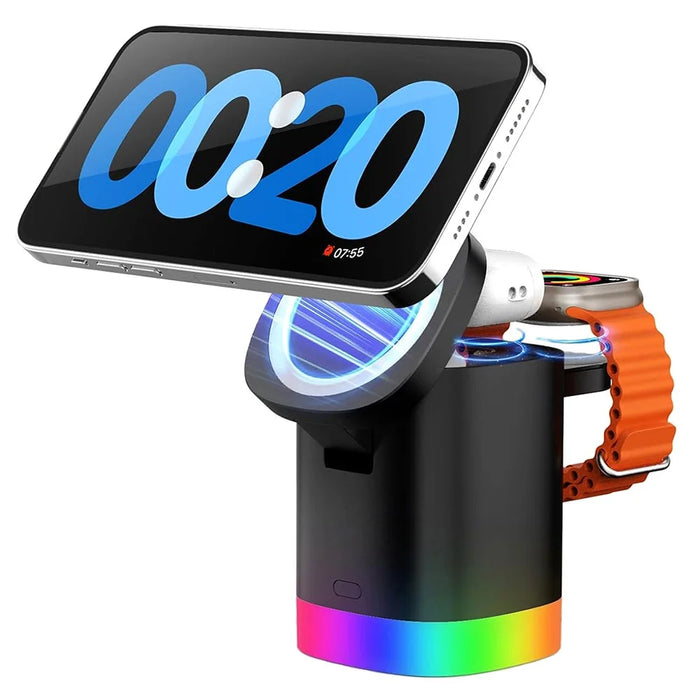 T15 3 in 1 Foldable Wireless Charger Magnetic Charging Station for iPhone  /  AirPods  /  Apple Watch - Black - 1