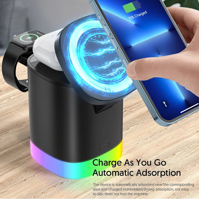 T15 3 in 1 Foldable Wireless Charger Magnetic Charging Station for iPhone  /  AirPods  /  Apple Watch - Black - 6