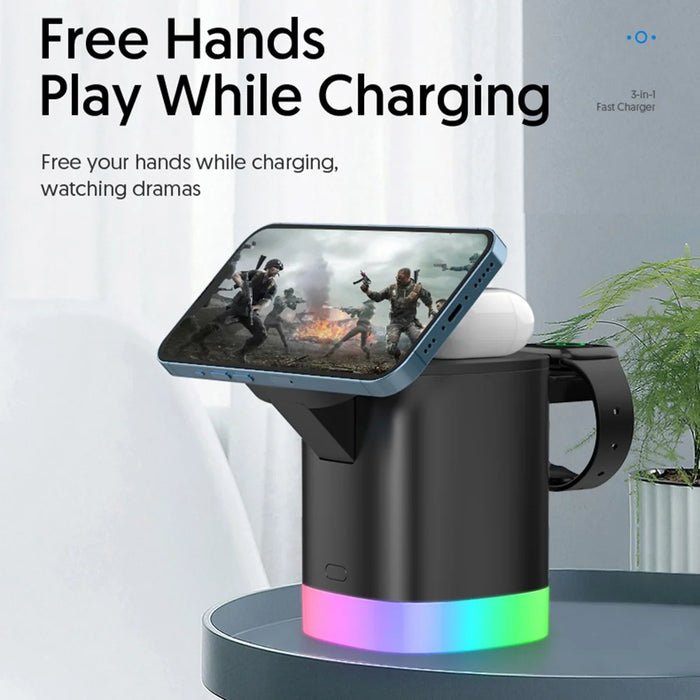 T15 3 in 1 Foldable Wireless Charger Magnetic Charging Station for iPhone  /  AirPods  /  Apple Watch - Black - 7