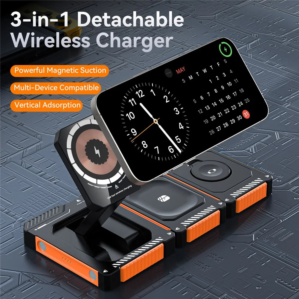 T29 3 in 1 Magnetic Wireless Charger 15W Fast Charging Station For iPhone  /  AirPods  /  Watch - Orange - 2