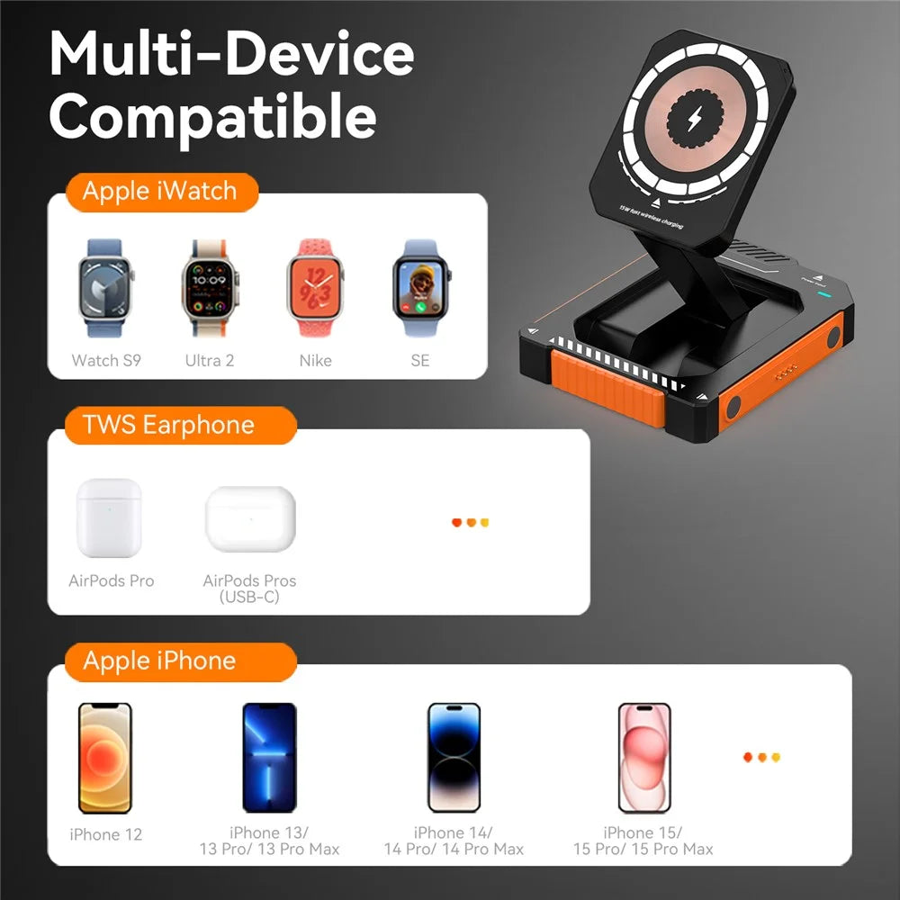 T29 3 in 1 Magnetic Wireless Charger 15W Fast Charging Station For iPhone  /  AirPods  /  Watch - Orange - 4