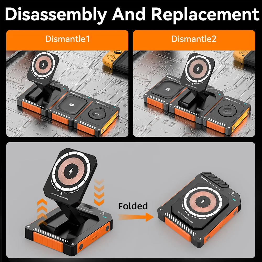 T29 3 in 1 Magnetic Wireless Charger 15W Fast Charging Station For iPhone  /  AirPods  /  Watch - Orange - 5