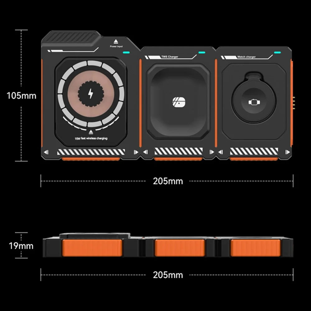 T29 3 in 1 Magnetic Wireless Charger 15W Fast Charging Station For iPhone  /  AirPods  /  Watch - Orange - 7