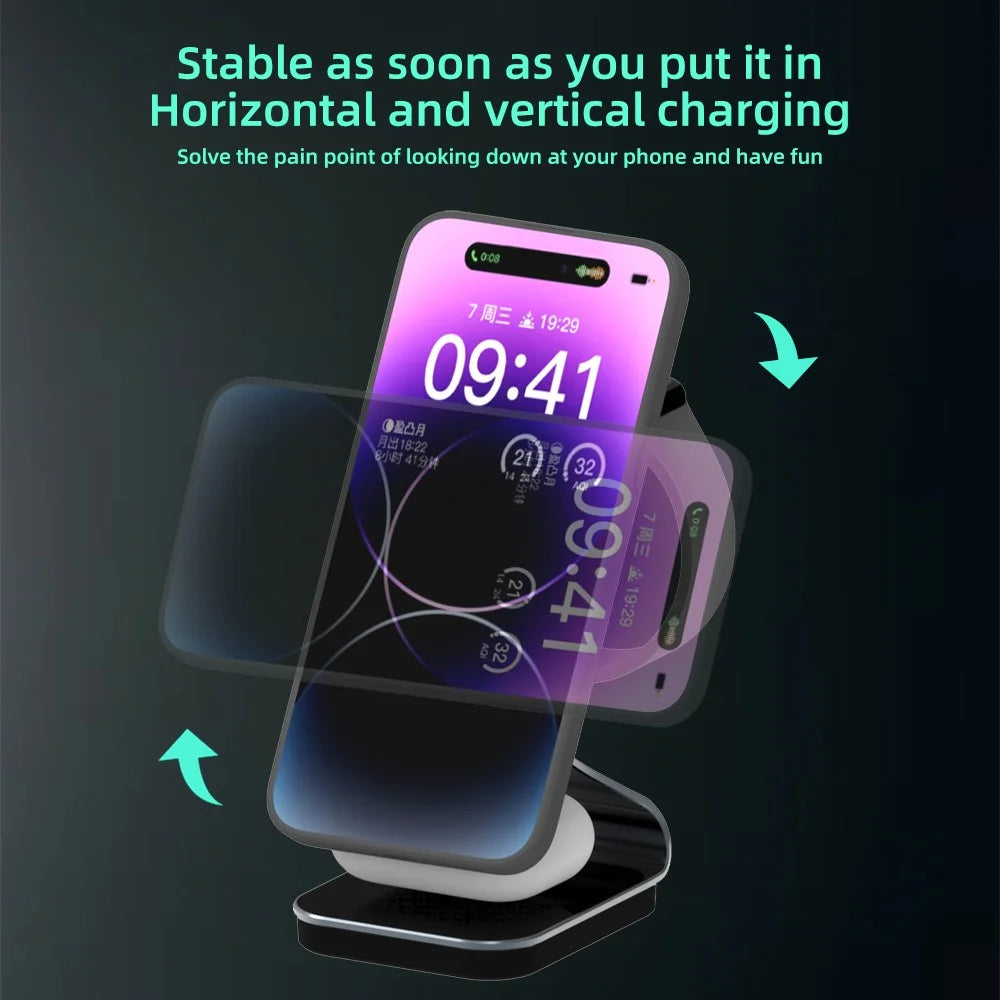 H302 3 in 1 Magnetic Wireless Charger 15W Fast Charging Stand for Phone Earbuds Watch - 2