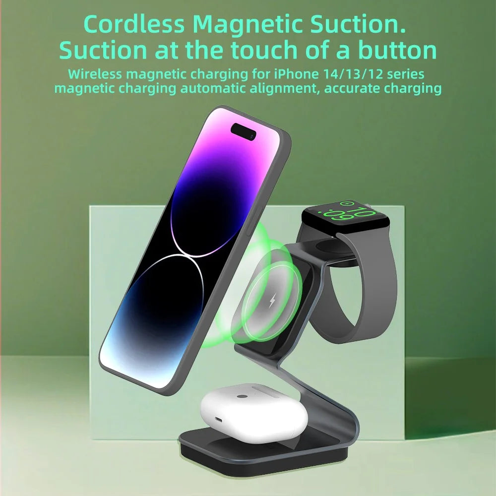 H302 3 in 1 Magnetic Wireless Charger 15W Fast Charging Stand for Phone Earbuds Watch - 4
