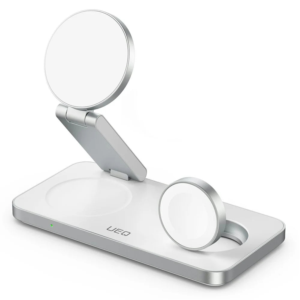 T8 3 in 1 Wireless Charging Station Foldable Charger Stand for iPhone 15-12 / Apple Watch / Airpods - White - 1