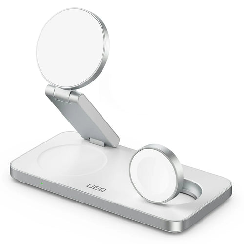 T8 3 in 1 Wireless Charging Station Foldable Charger Stand for iPhone 15-12 / Apple Watch / Airpods - White - 1