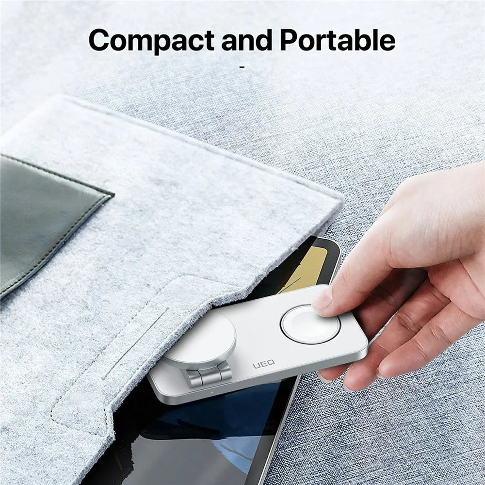 T8 3 in 1 Wireless Charging Station Foldable Charger Stand for iPhone 15-12 / Apple Watch / Airpods - White - 6