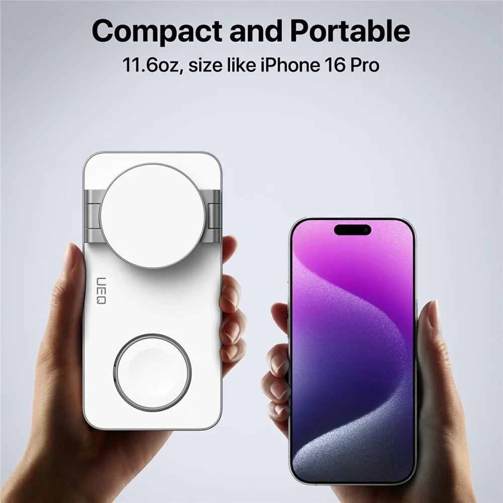 T8 3 in 1 Wireless Charging Station Foldable Charger Stand for iPhone 15-12 / Apple Watch / Airpods - White - 7