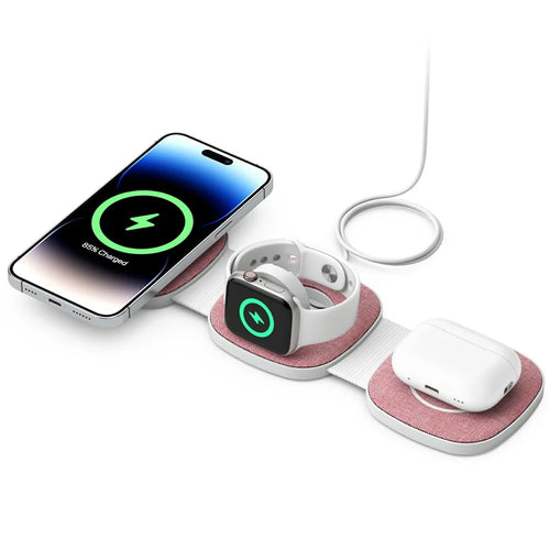 YM-T1 3 in 1 Magnetic Wireless Charger for Phone / Apple Watch / AirPods Foldable Travel Charging Pad - Pink - 1