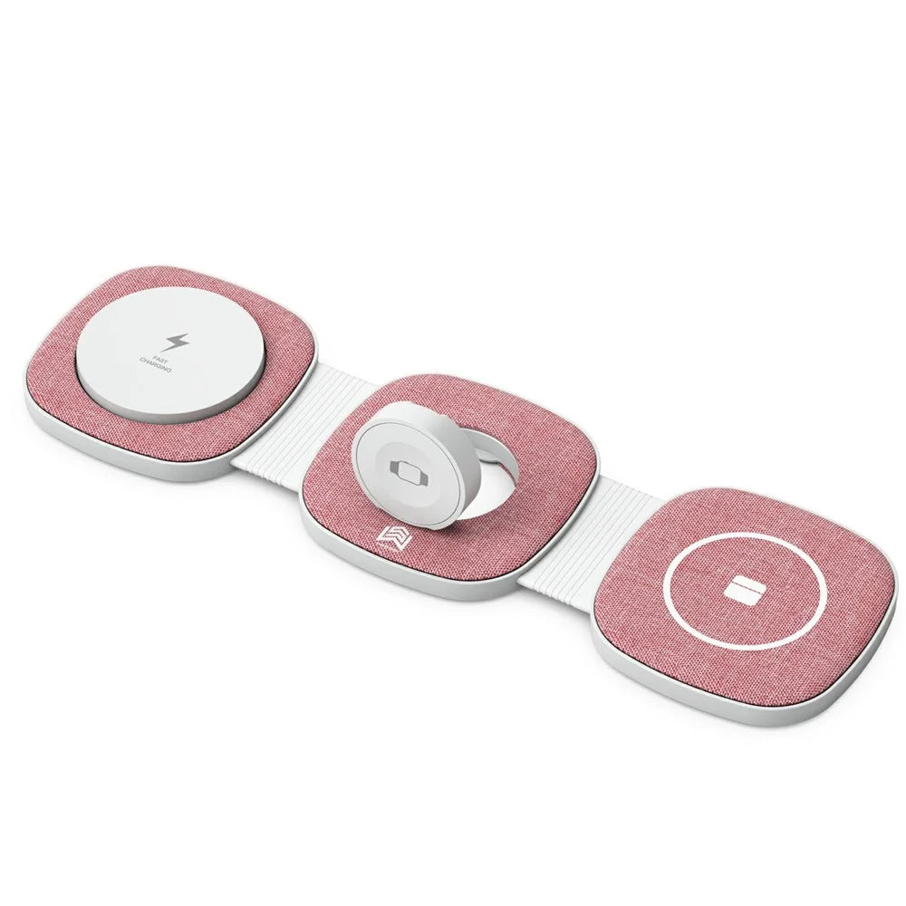 YM-T1 3 in 1 Magnetic Wireless Charger for Phone / Apple Watch / AirPods Foldable Travel Charging Pad - Pink - 2