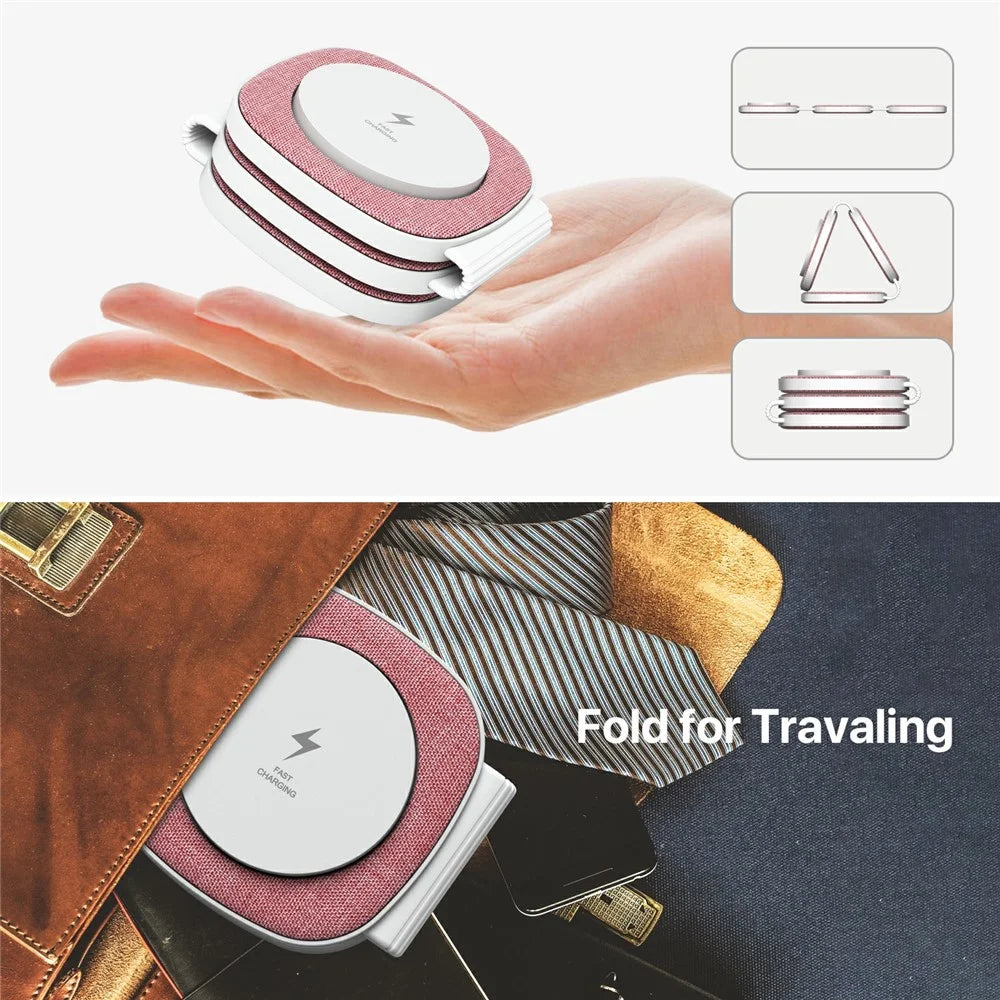 YM-T1 3 in 1 Magnetic Wireless Charger for Phone / Apple Watch / AirPods Foldable Travel Charging Pad - Pink - 4