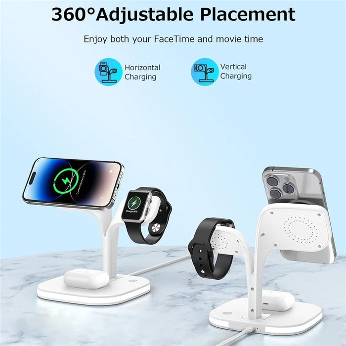 YM-UD22 Magnetic Wireless Charger Foldable Charging Station for iPhone 16-12 / Apple Watch / AirPods - White - 3